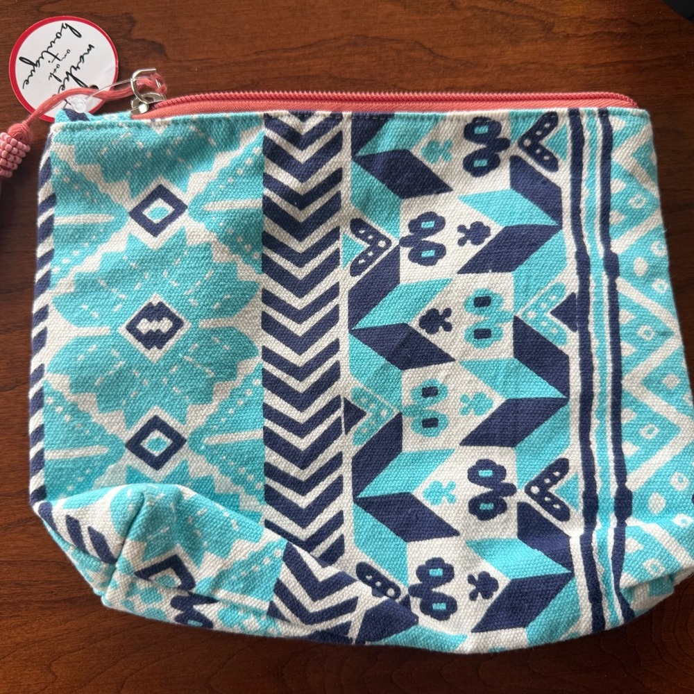 Blue, Navy and White Patterned Women's Cosmetic Bag